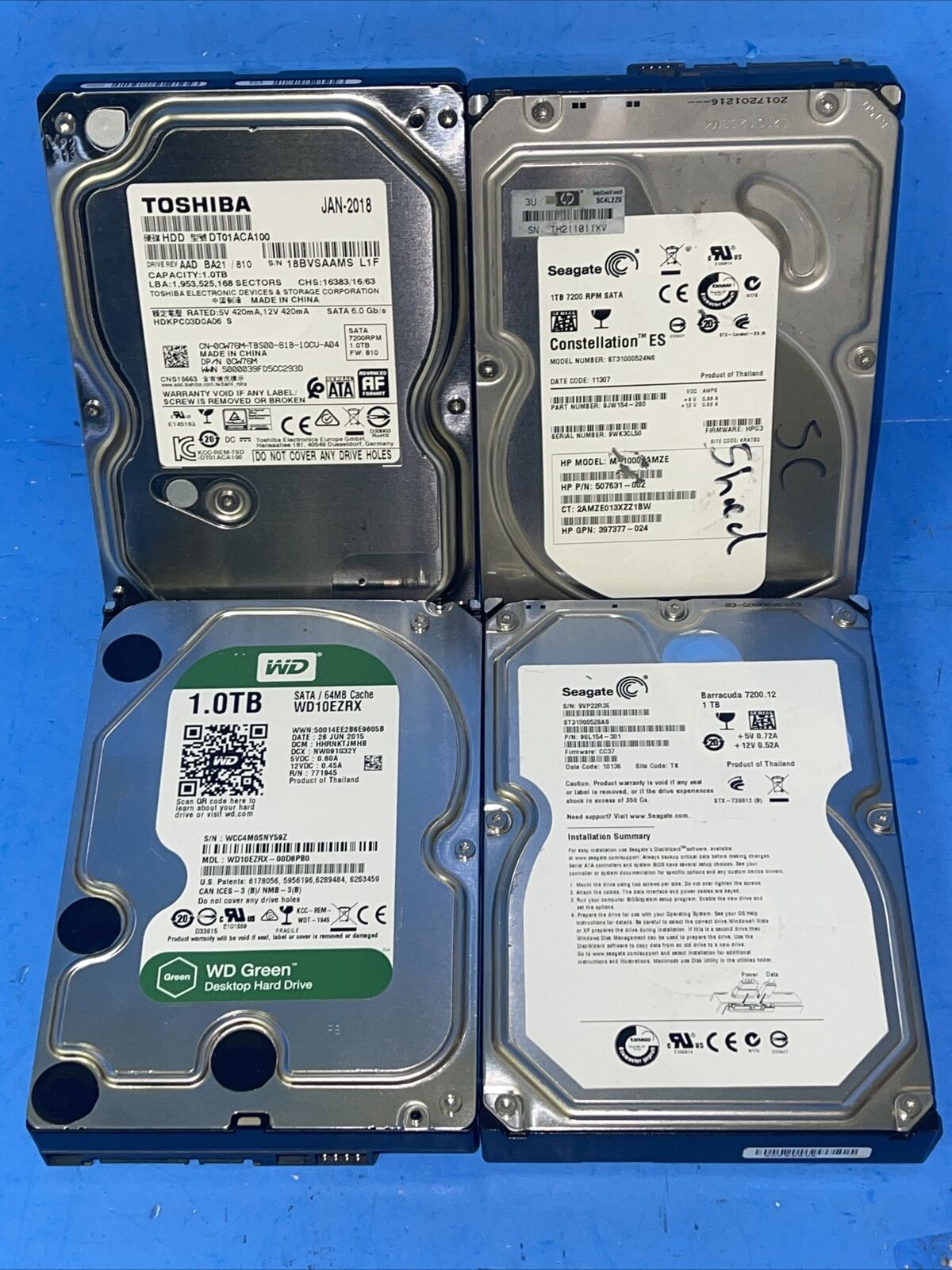 LOT OF 4 -1 TB  HDD ASSORTED BRANDS/MODELS 3.5\