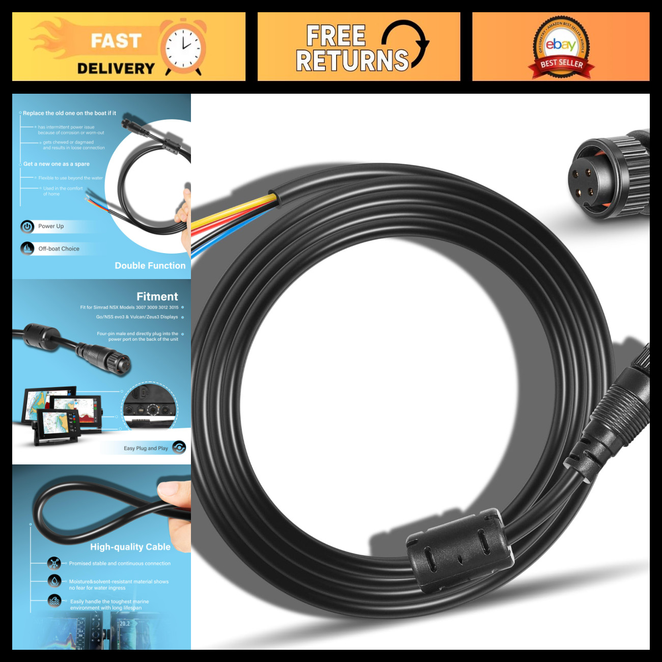 4-Pin Power Cord for Simrad GO9/12, Vulcan 7/9/12, NSS EVO3, ZEUS2/3 - 6.5ft
