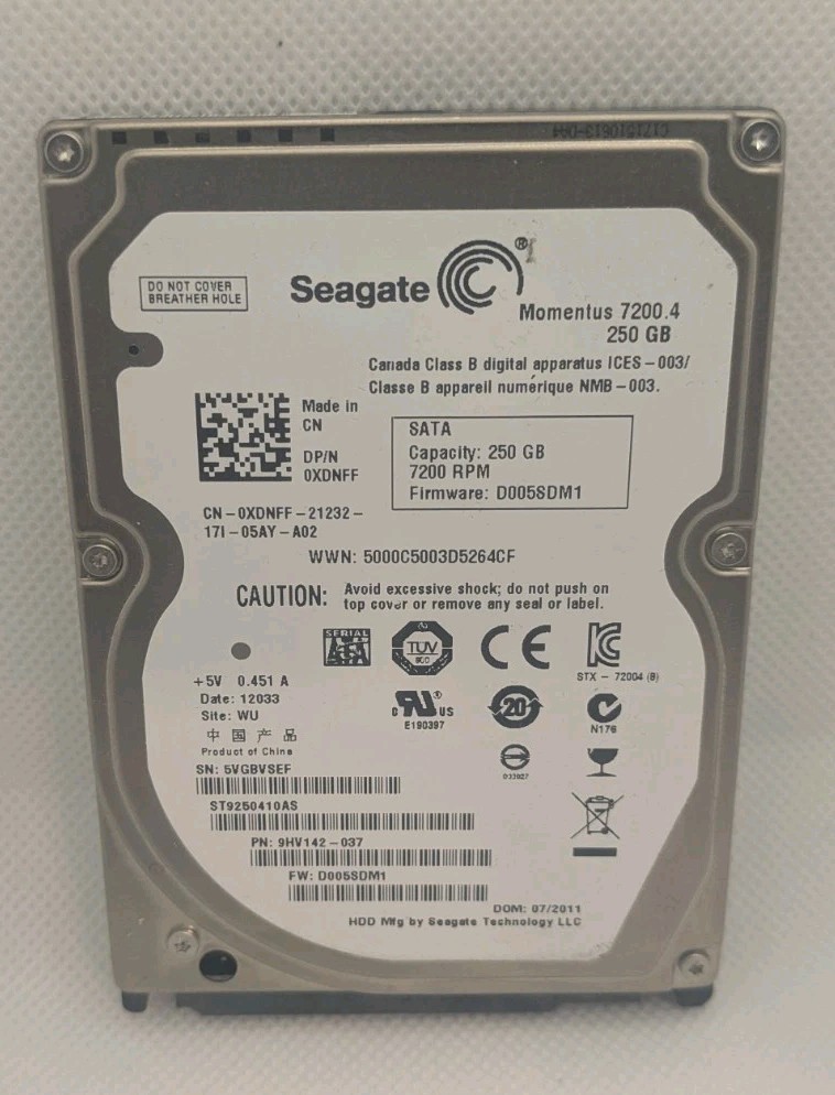 Seagate Momentus 7200.4 250GB 2.5′′ SATA 7200RPM Hard Drive ST9250410AS