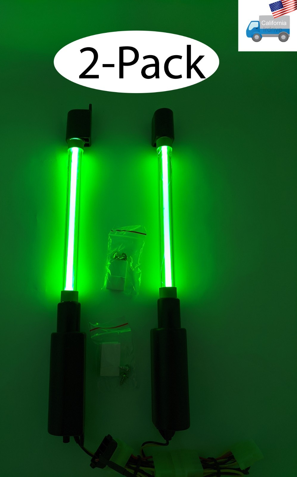 2-Pack: Sound Activated Green Neon Tube Light Show Gaming PC Case Mod Kit