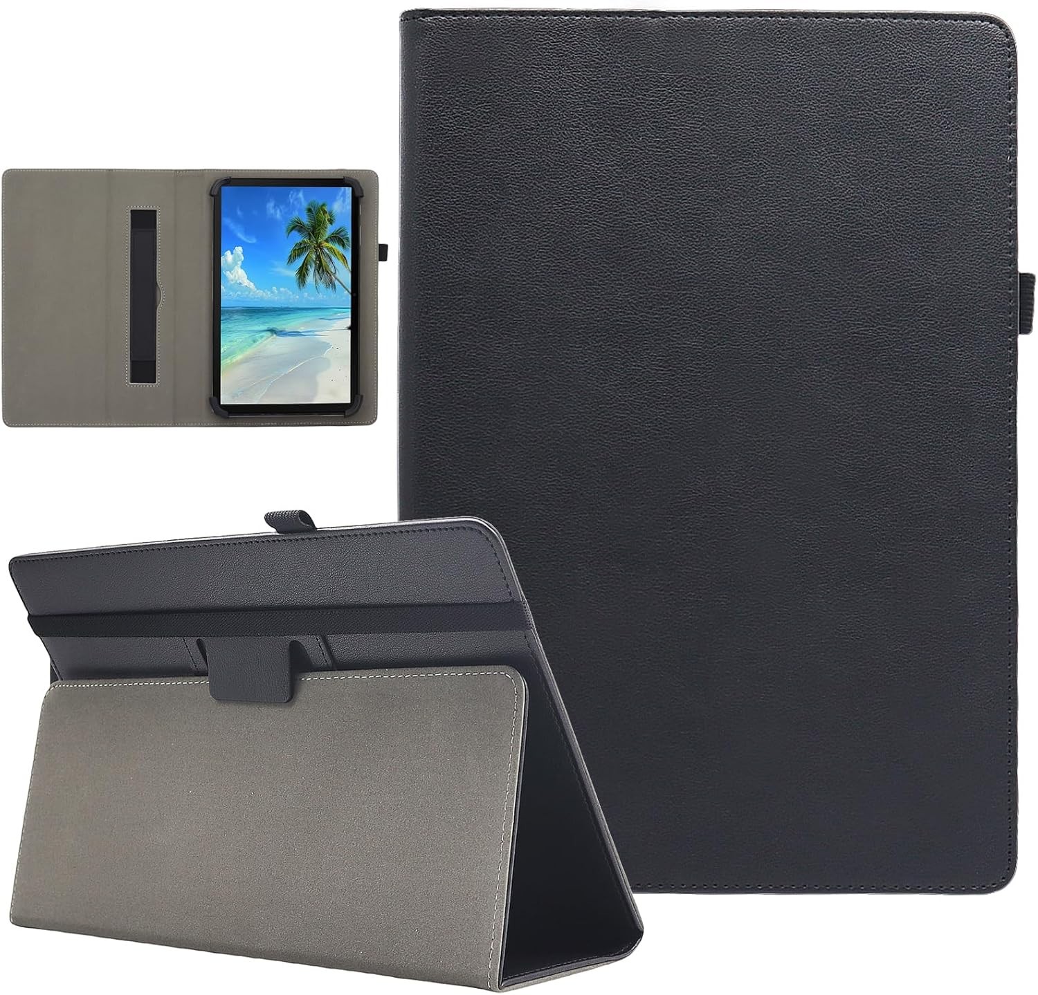 Case for 10.1 Inch Android Tablet, Slim Folding Stand with Hand Strap, Black
