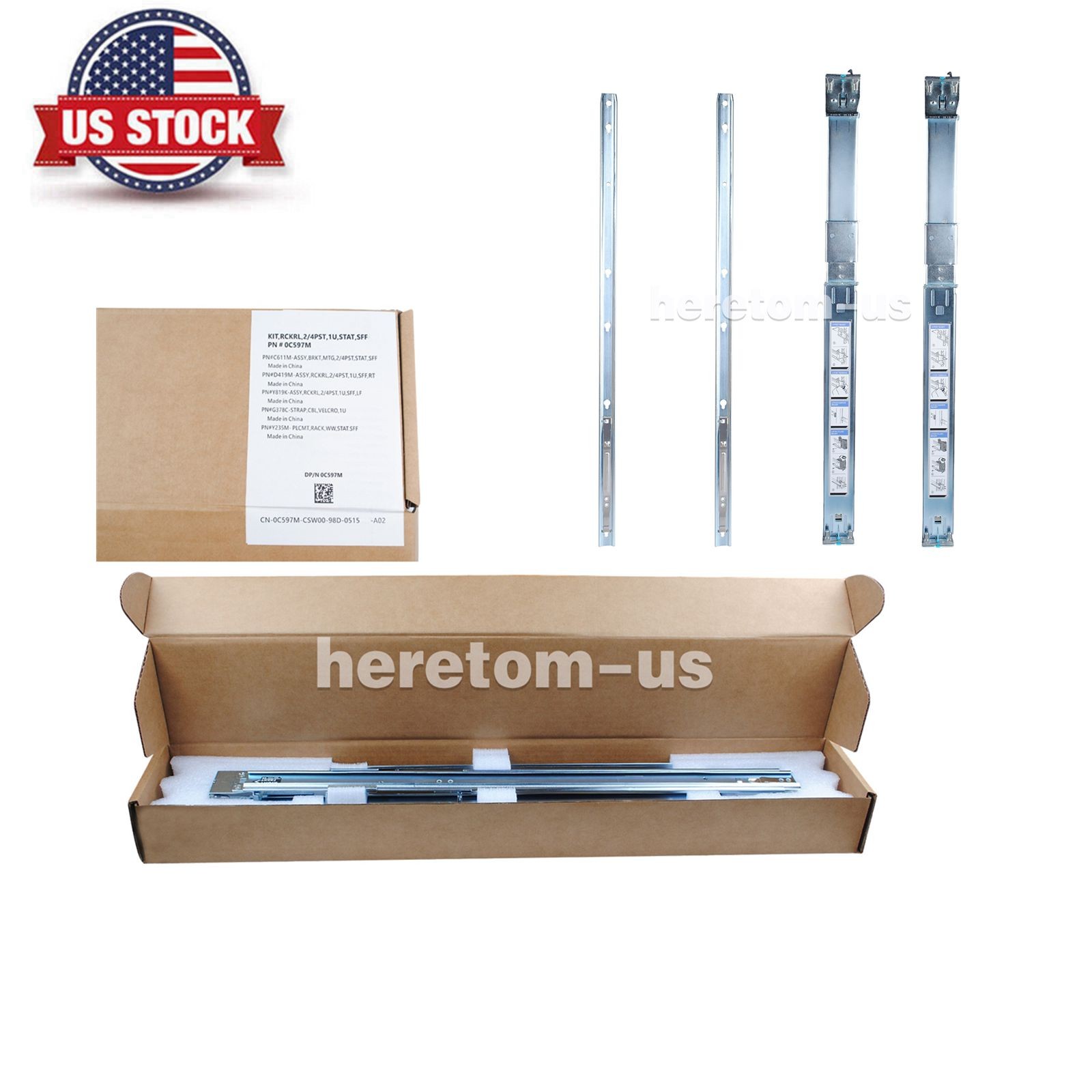 0C597M 2/4 Post 1U Server Static Rackmount Rack For Dell R210 R310 R410 R420