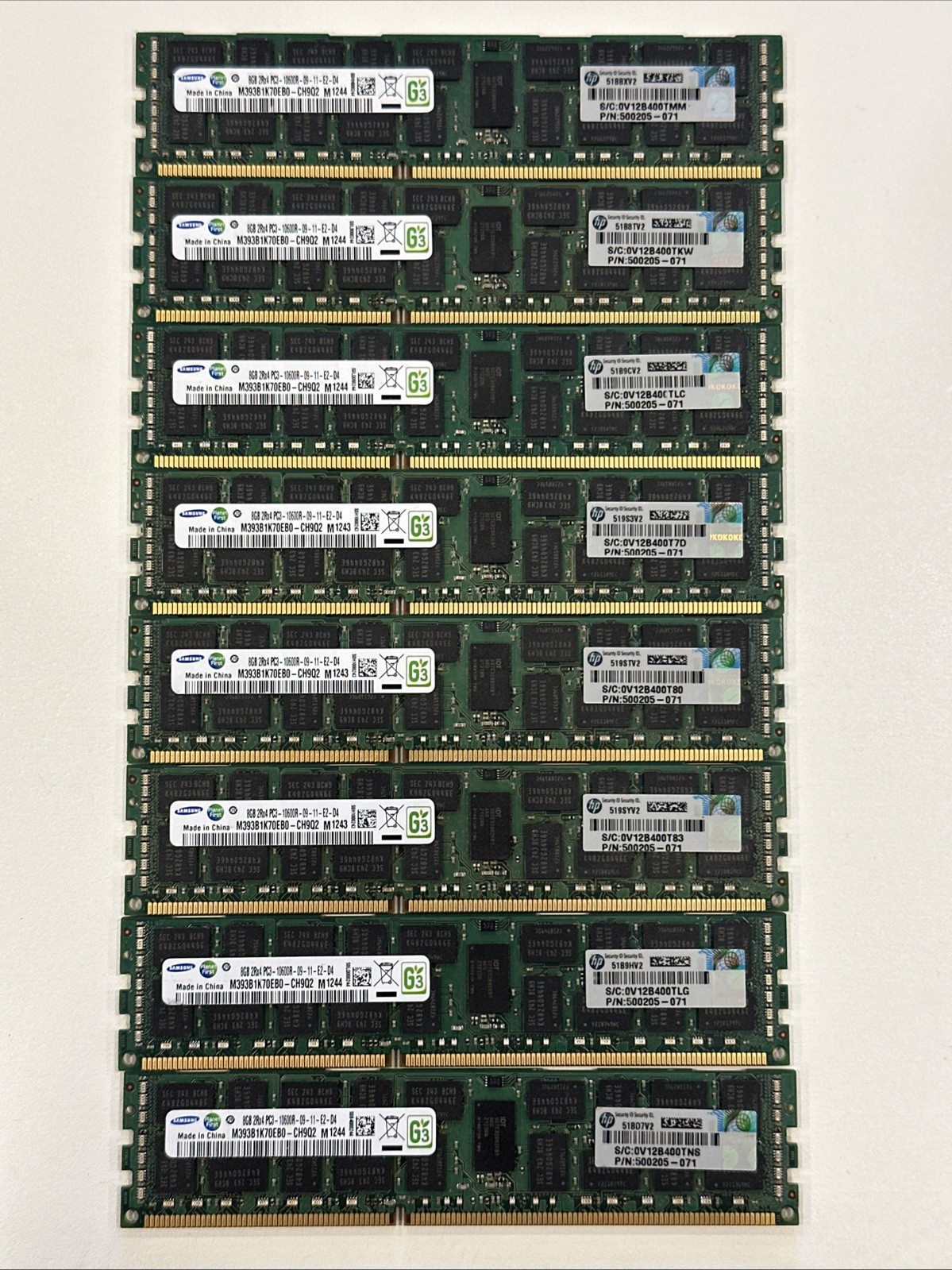64GB (8x8GB) HP 500205-071 DDR3 PC3-10600R ECC REG 2Rx4 Samsung M393B1K70EB0
