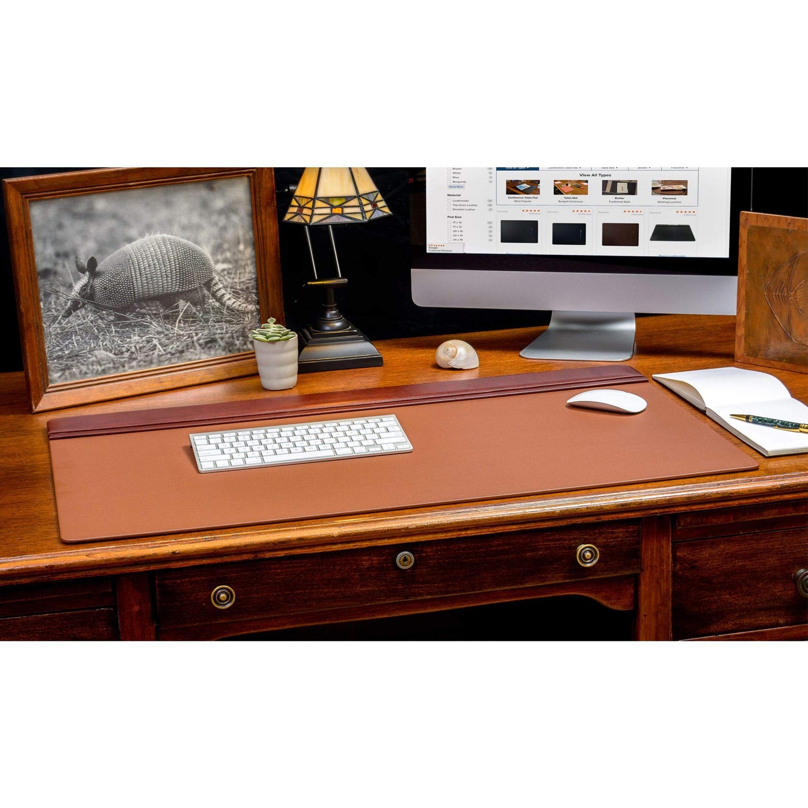 Dacasso Mocha Leather 34" X 20" Top-Rail Desk Pad