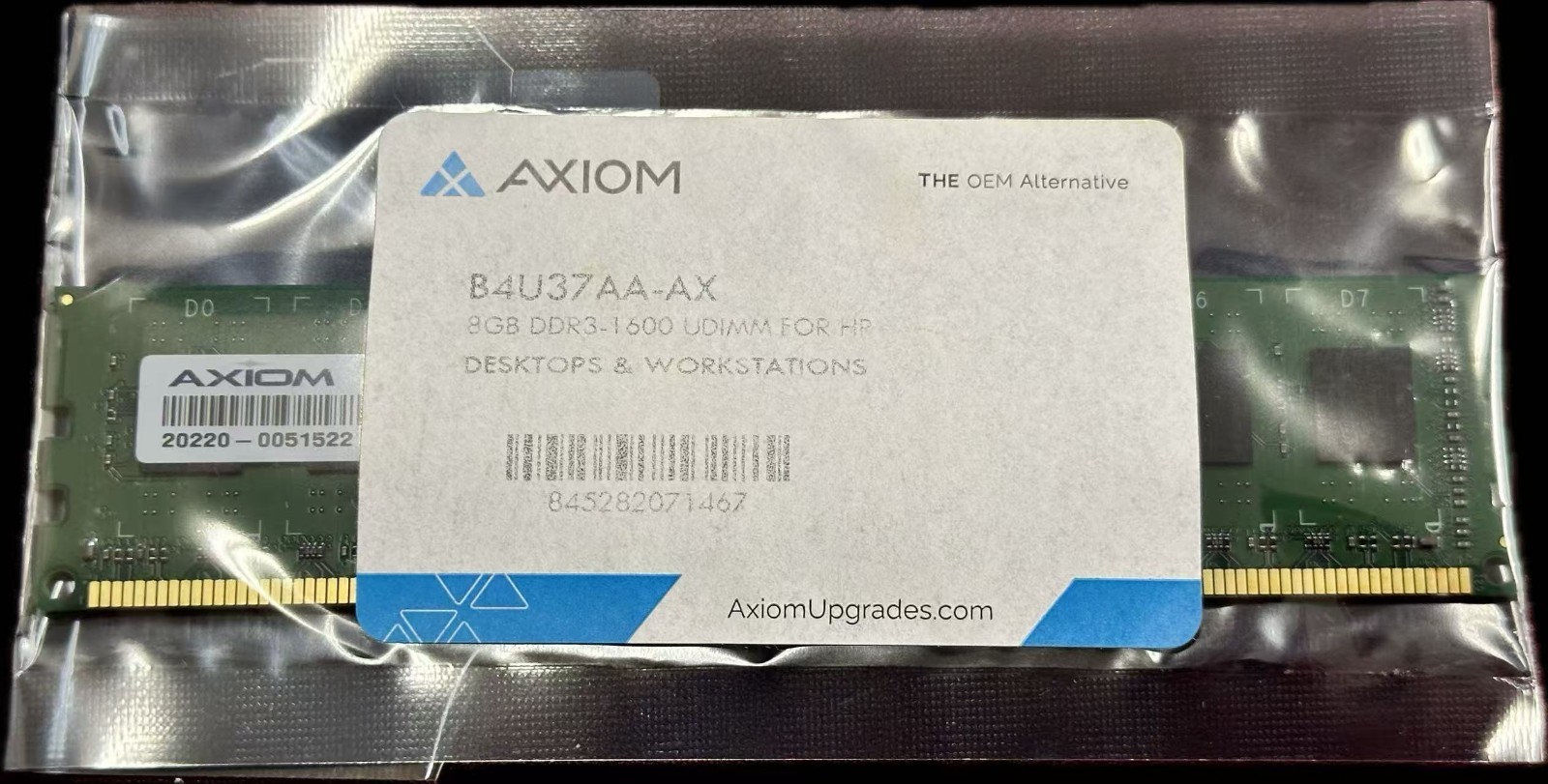 AXIOM B4U37AA-AX 8gb DDR3-1600MHz UDIMM Desktop/PC Ram Factory Sealed