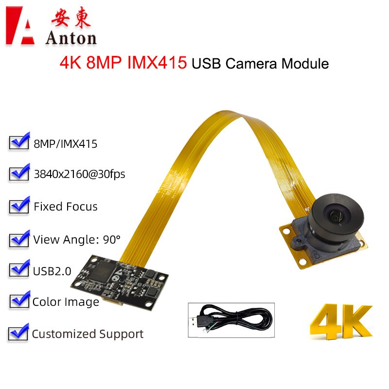 4K USB 8MP IMX415 Camera Module Board DIY Camcorder 90° 30fps 3840x2160 FF Focus
