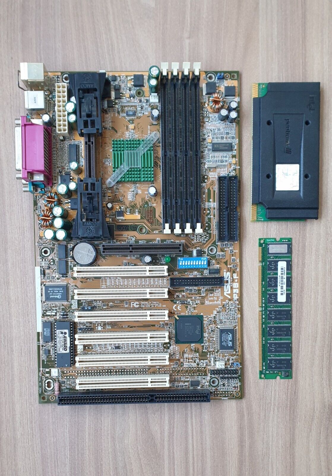 Vintage ASUS P3B-F Rev 1.04 Motherboard + PIII 450 + 128MB RAM - Tested - RETRO