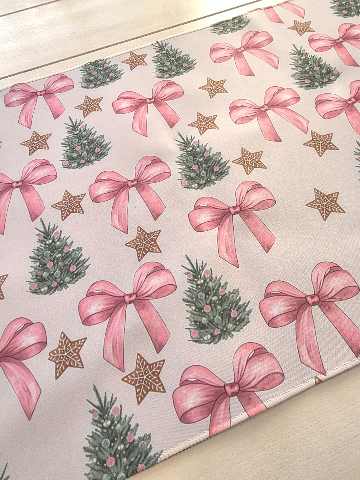 XL Desk Pad Desk Mat - Christmas Themed with Pink Bows Trees and Stars