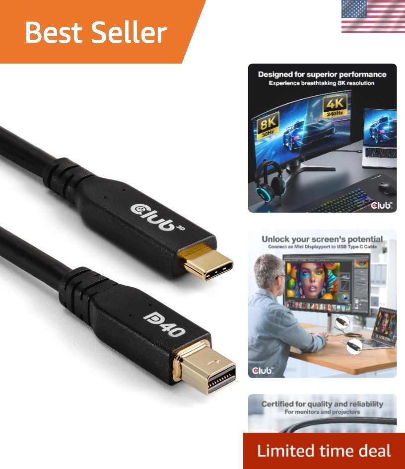 Bi-Directional Mini DisplayPort to USB-C Cable 2m - Ultimate 8K Video Experience