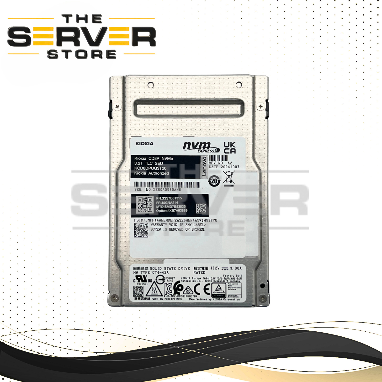 Kioxia 3.2TB NVMe U.3 PCIe Gen 5.0 x4 MU 2.5" SED SSD CD8P-V Series KCD8DPUG3T20
