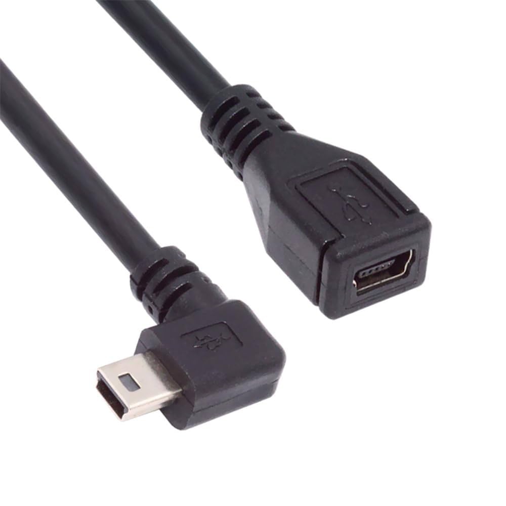 NFHK 90 Degree Mini USB 5-Pin Male to Female Extension Cable 30cm Black