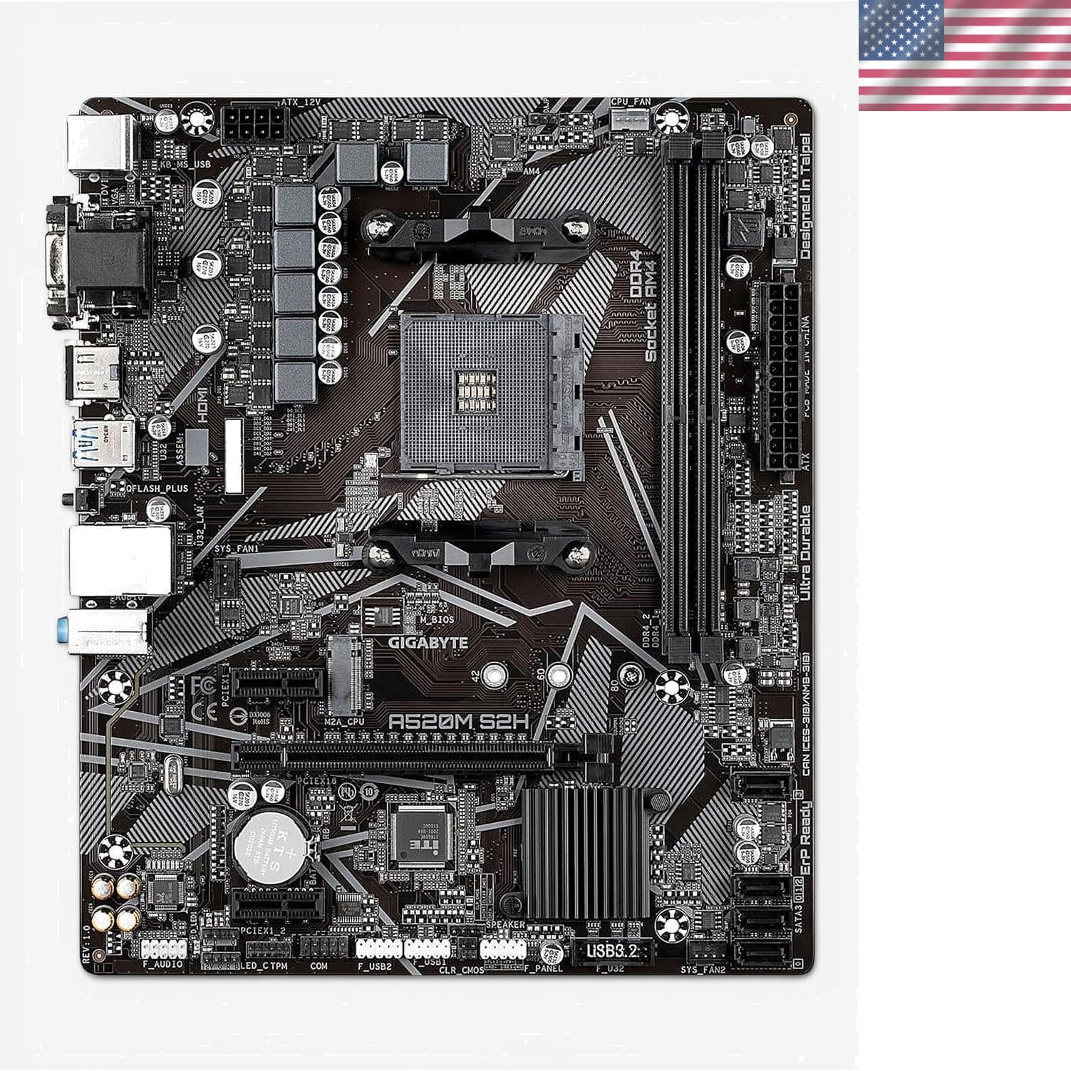 A520M S2H AMD Ryzen AM4/MicroATX/4+3 Phases Digital PWM/ Gaming GbE LAN/NVMe ...