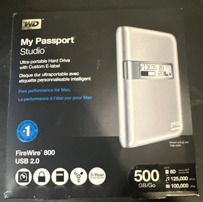WD My Passport Studio Hard Drive Custom E-label 500GB #WDBAAE5000ASL-NESN New