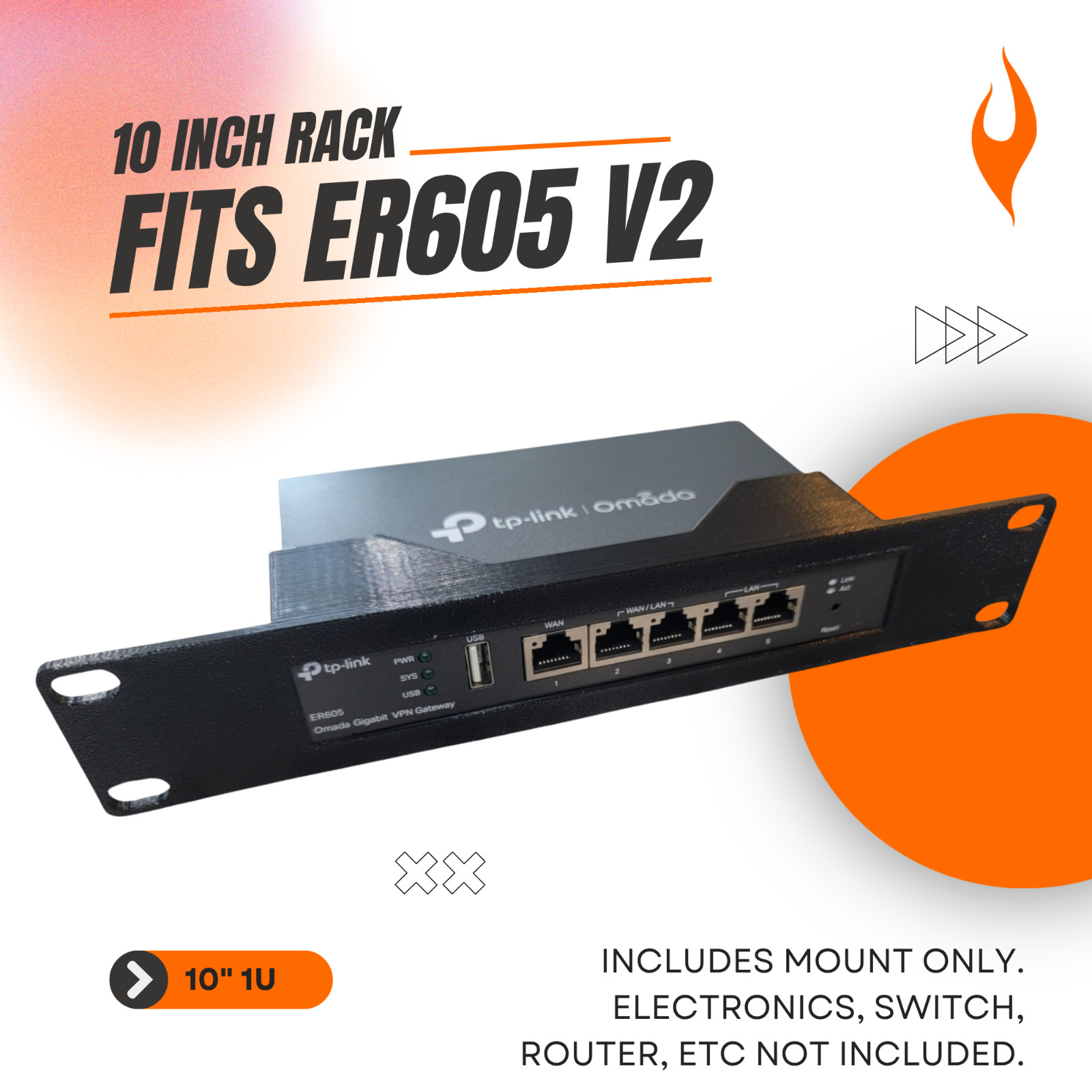10 inch 1U Network Rack Mount for TP-Link ER605 V2 Gigabit Router for Homelab