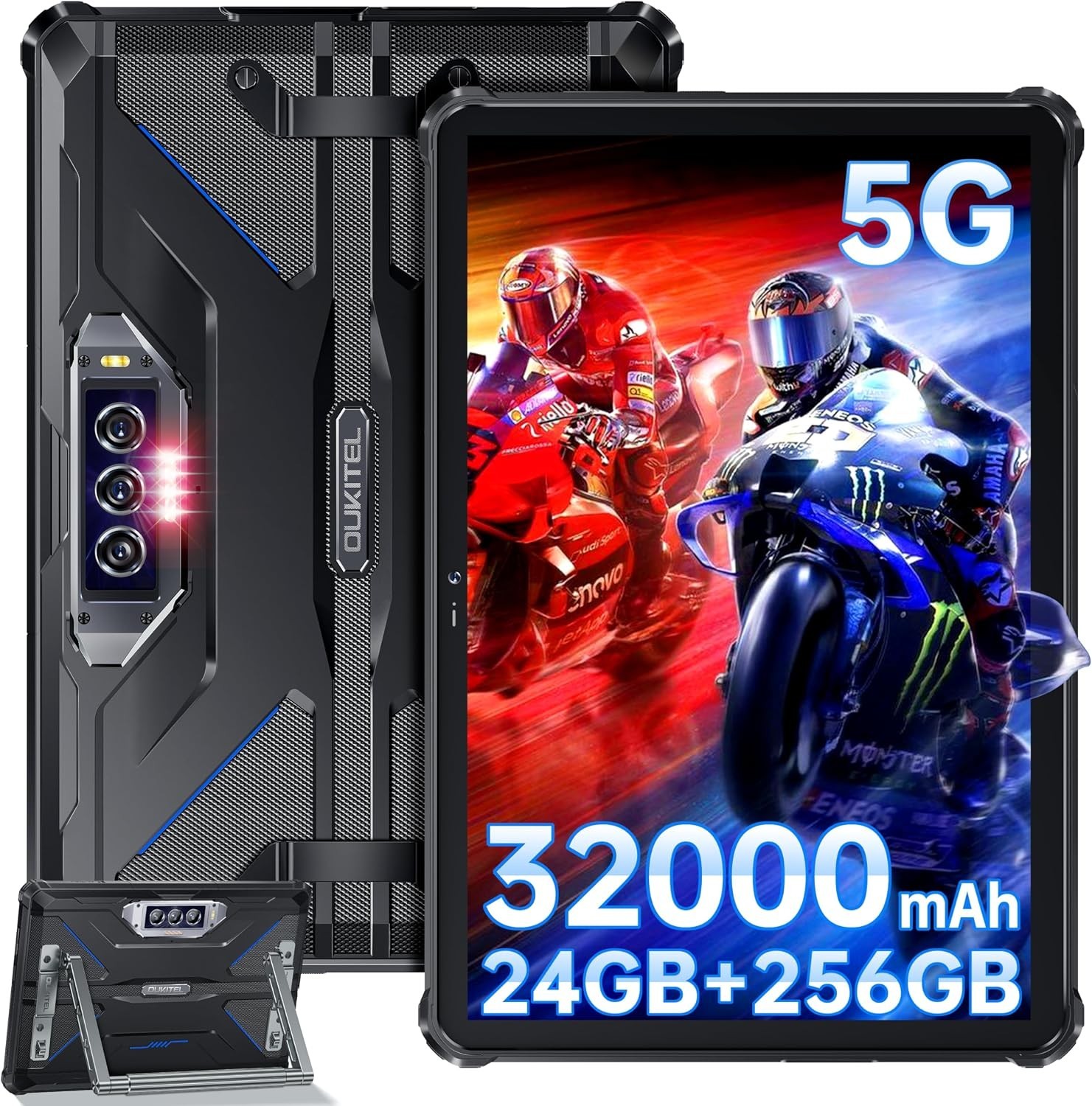 OUKITEL RT7 5G Rugged Tablet 10.1" 32000mAh 48MP Android 15 12GB 512GB - Black