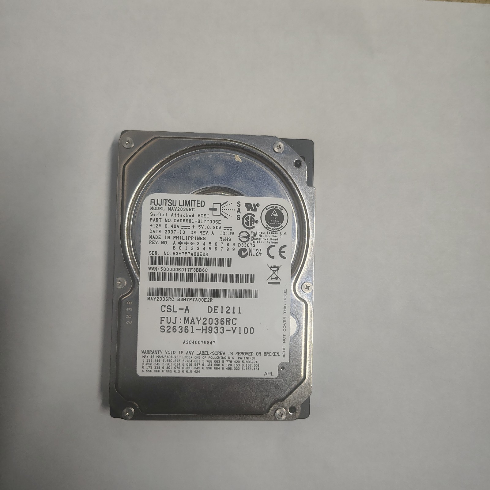 MAY2036RC - Fujitsu 36GB 10K RPM SAS 2.5" HDD