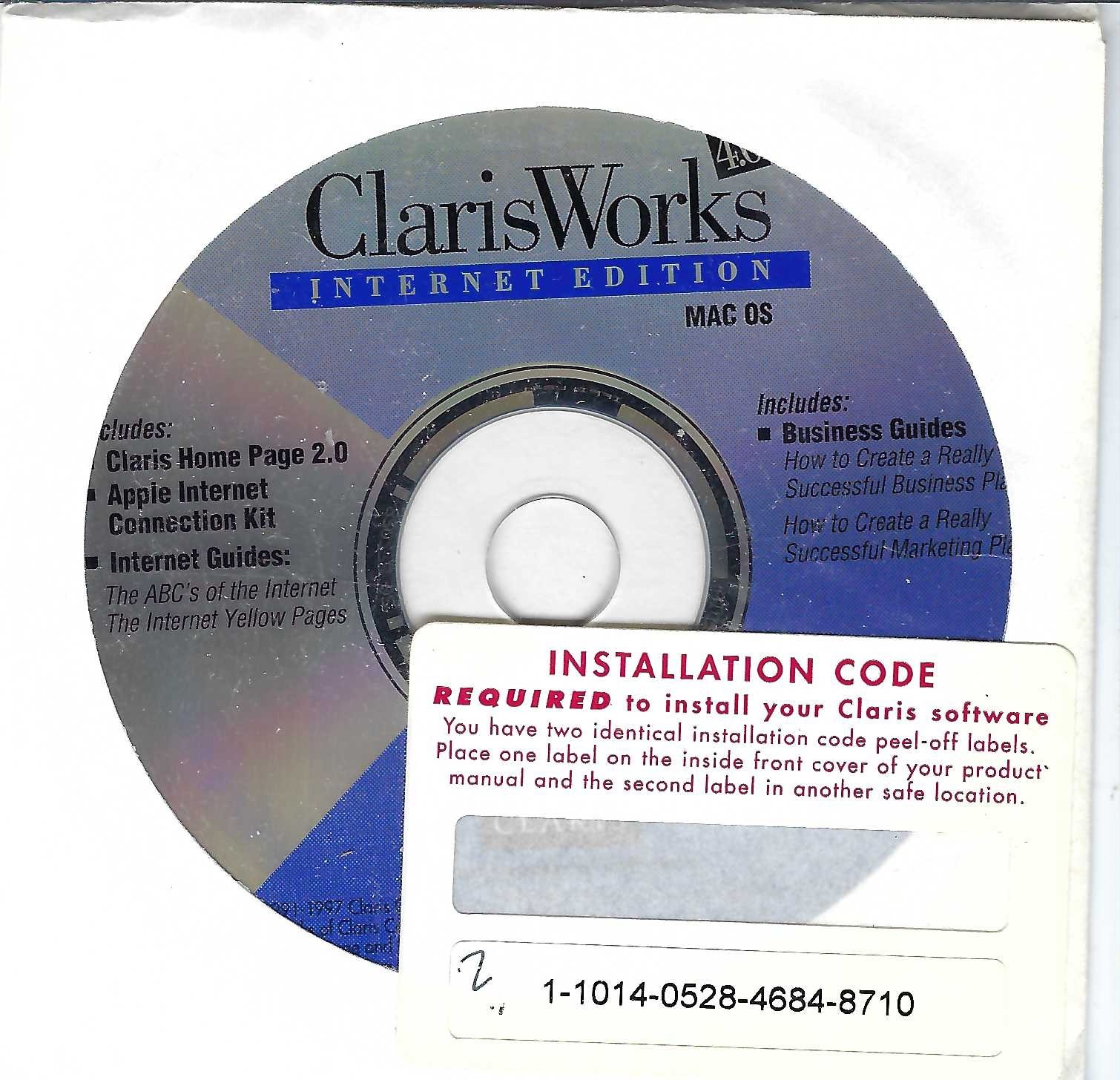 ITHistory SOFTWARE APPLE (1995) CLARISWORKS 4.0 Internet Edition CD