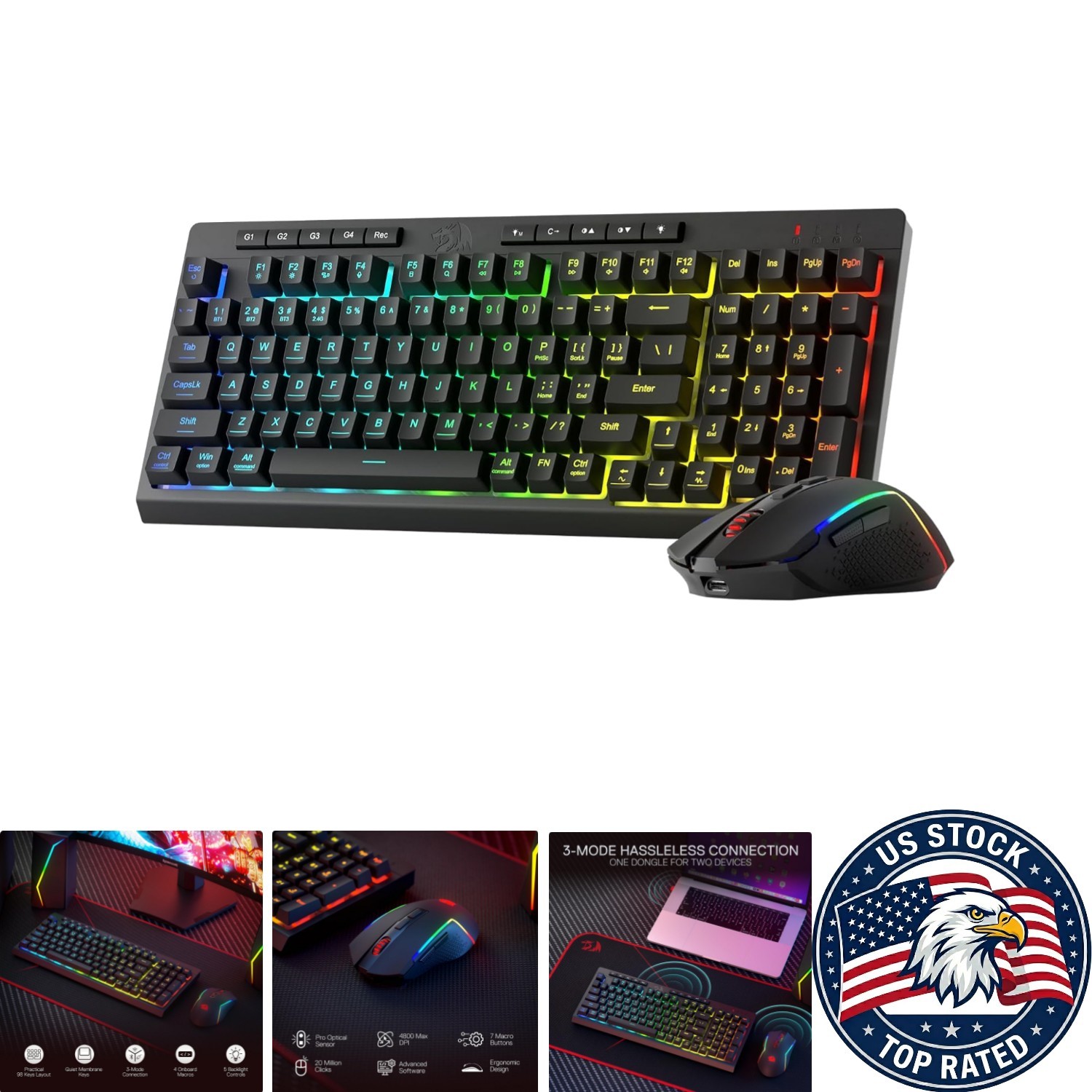 Ergonomic Wireless Gaming Set: K515 Keyboard with 26 Anti-Ghosting Keys & Mouse