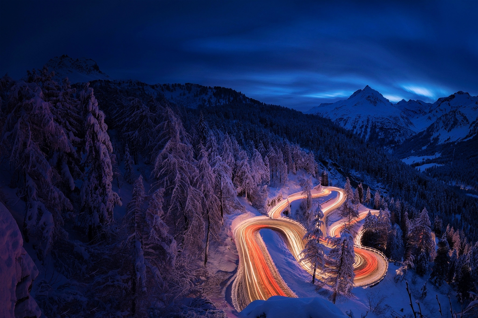 Landscape road night snow winter long exposure light Custom Gaming Mat Desk