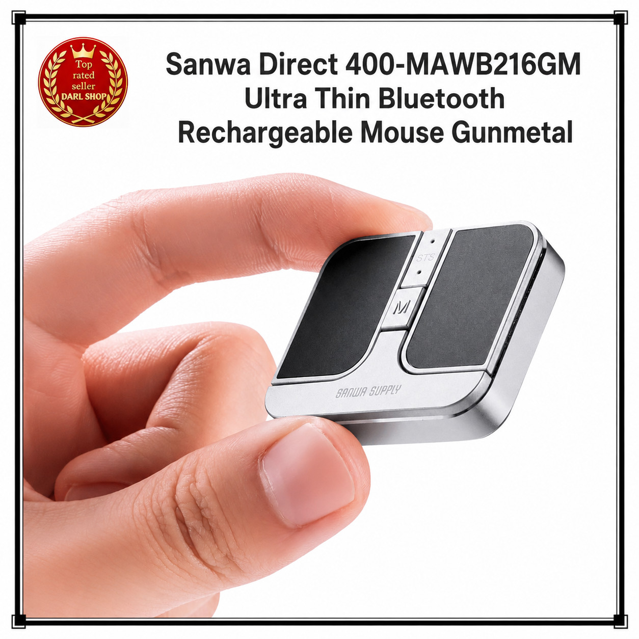 Sanwa Direct 400-MAWB216GM Ultra Thin Bluetooth Rechargeable Mouse Gunmetal