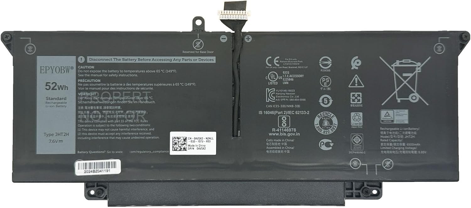 JHT2H Battery 52Wh 6500mAh 7.6V Y7HR3 35J09 4V5X2 HRGYV WY9MP XMV7T Compatible