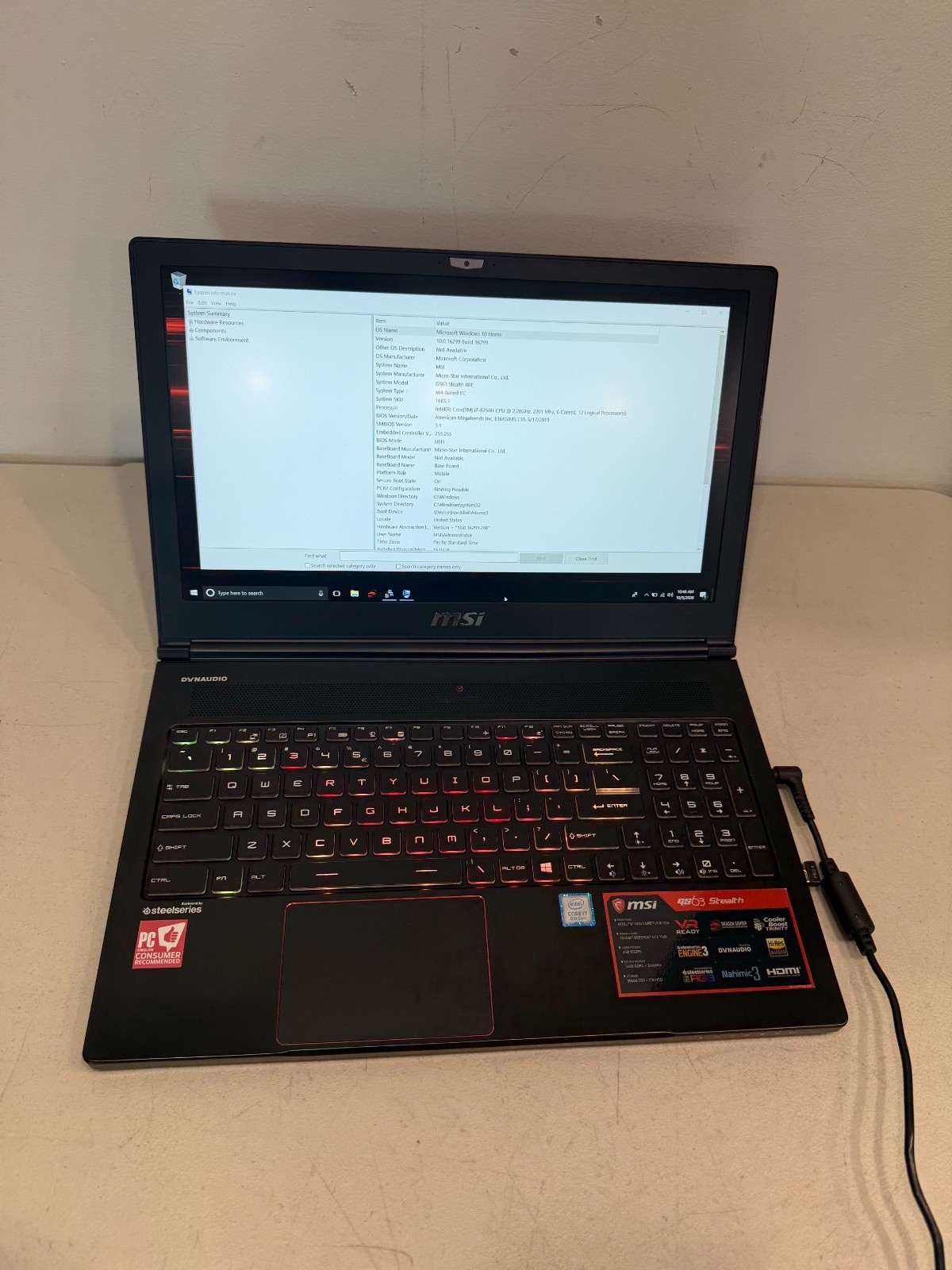 MSI GS63 Stealth 8RE 256GB SSD 1TB HDD 16GB RAM i7-8750H GTX 1060 6GB