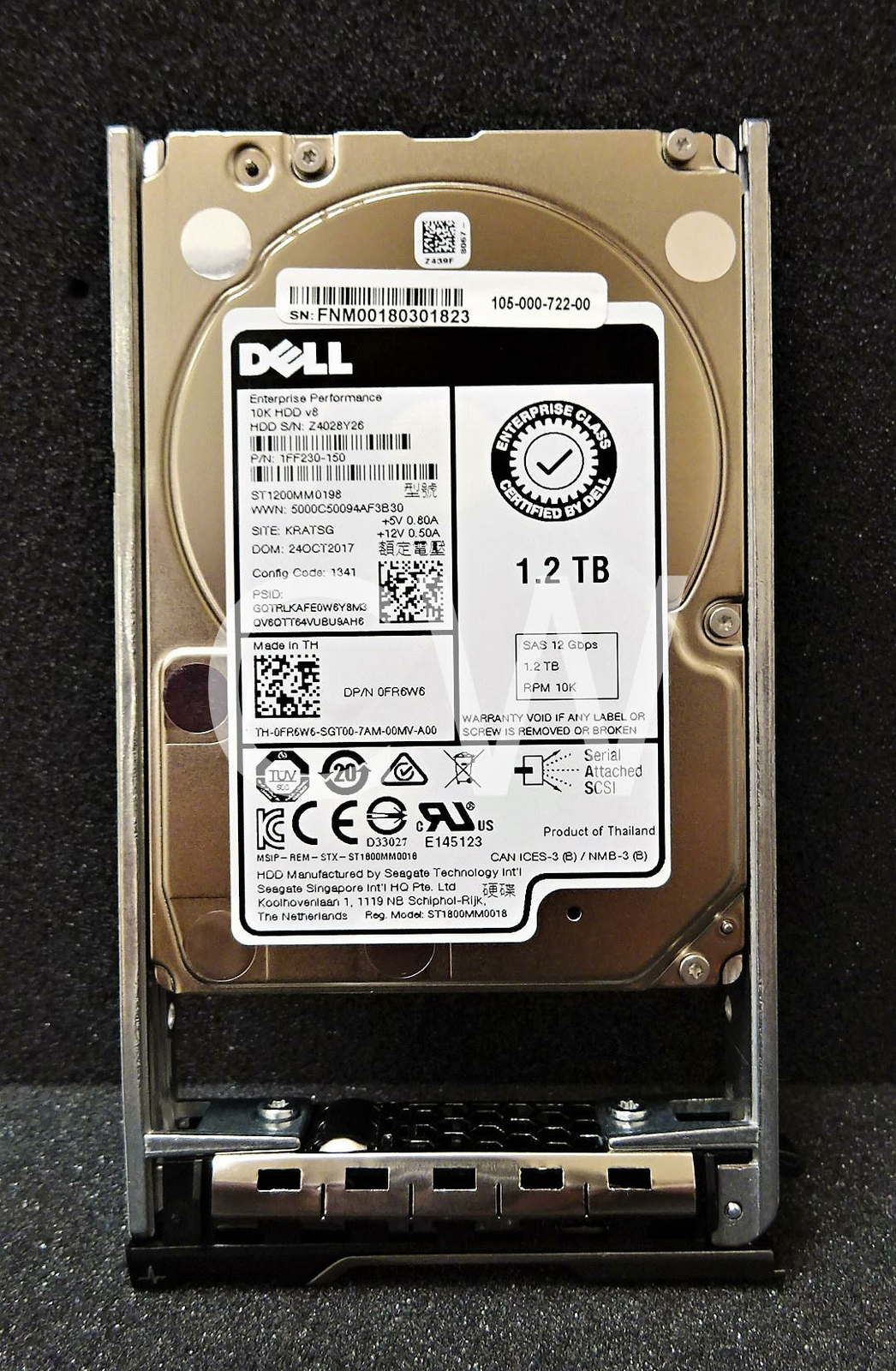 FR6W6 ST1200MM0198 Dell 1.2TB 10K RPM 12Gb/s 2.5" SAS SERVER Hard Drive W/R Tray