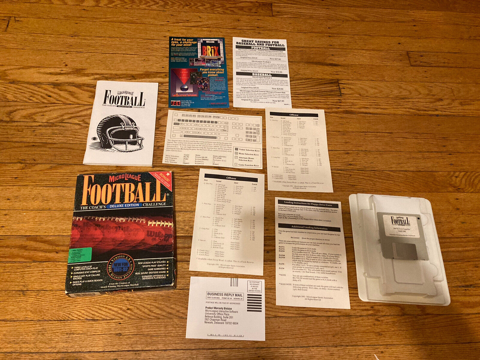 Vintage 90s Box Big PC game Micro League Football Deluxe Edition IBM Tandy 3.5”