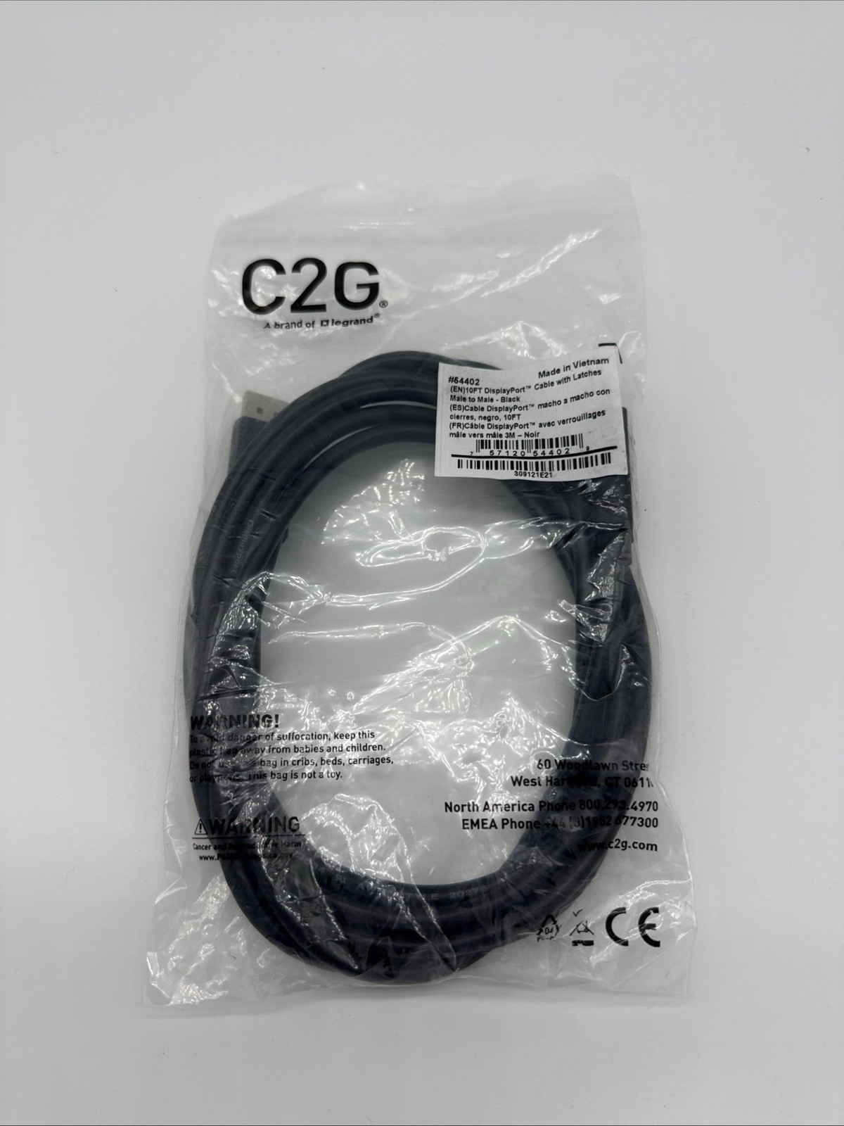 C2G Legrand DisplayPort 1.2 Male to Male Displayport Cable 10FT, 8K, #54402 NEW