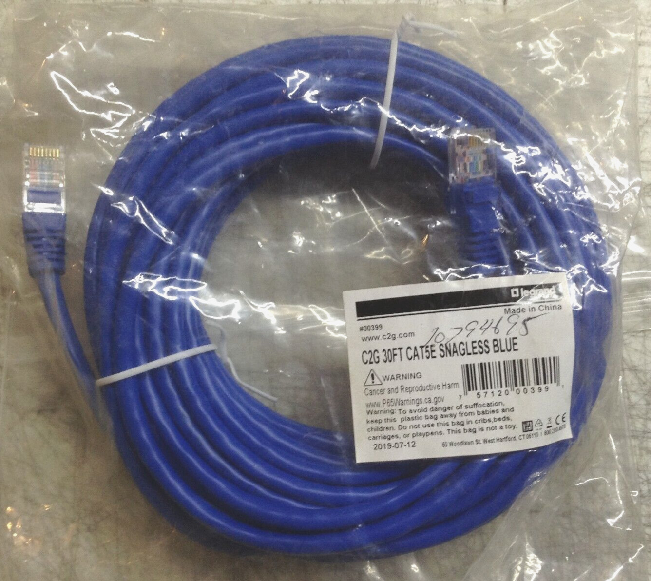 LEGRAND C2G 30FT CAT5E SNAGLESS BLUE ETHERNET DATA CABLE INTERNET #00399