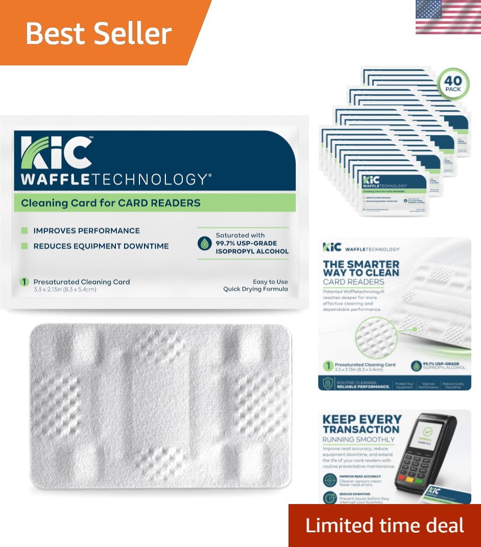 Cleaning Cards for Card Readers 40 Pack | Quick Drying Solution, For POS Term...