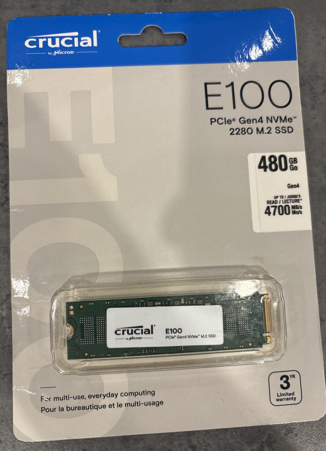 Crucial E100 480GB PCIe 4.0 Gen4 2280 NVMe M.2 Internal SSD CT480E100SSD8