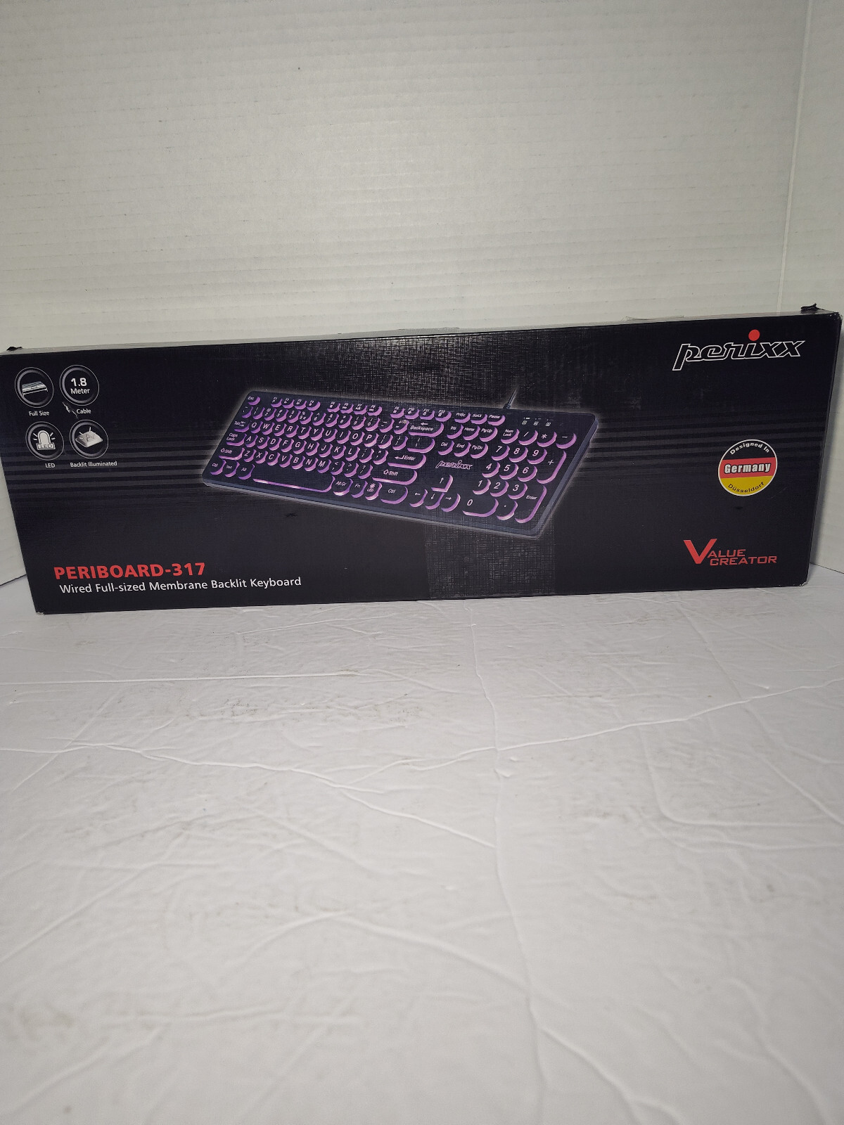 Perixx PERIBOARD-317R Wired USB Backlit Keyboard Big Print Tri-Color NEW Open Bx