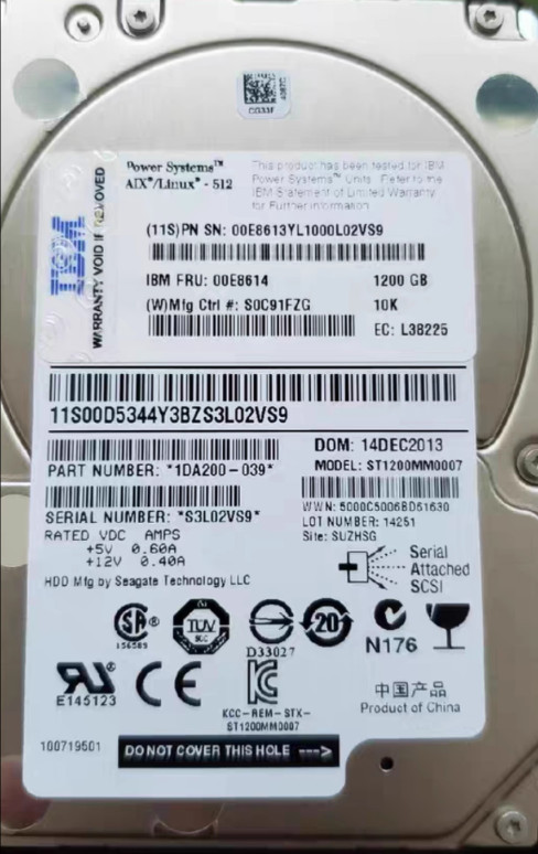 IBM 1.2Tb 10K SAS 2.5 Hard Drive 00E8614 Power P720 760 770 Small Form Factor