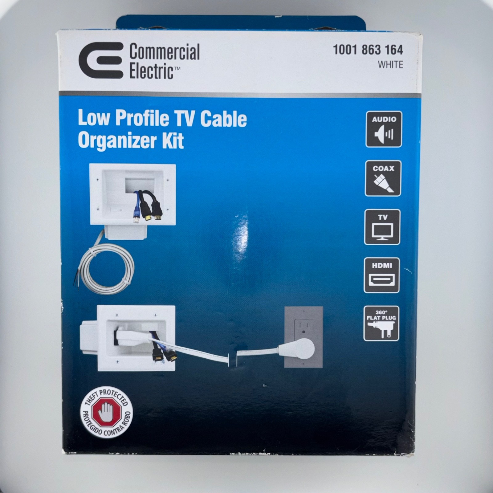 Commercial Electric Low Profile TV Cable Organizer Kit White 1001 863 164 NEW