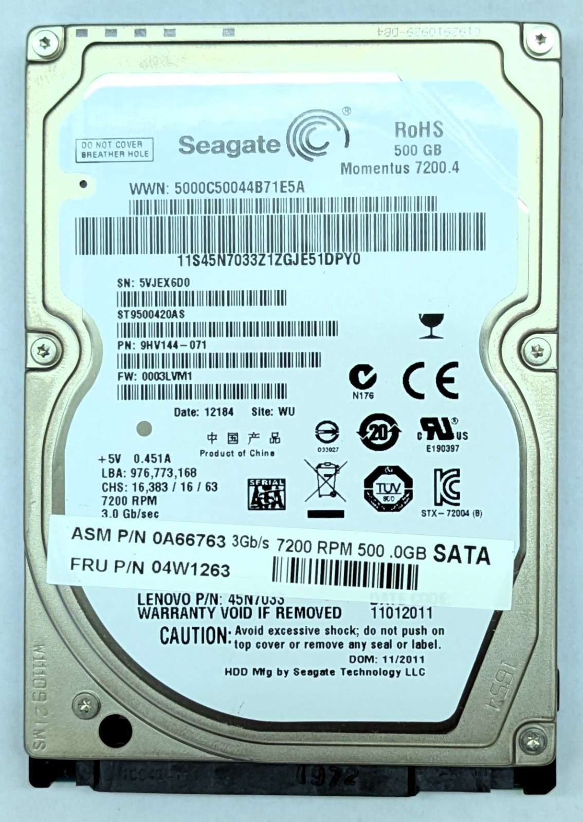 Seagate Momentus 7200.4 500GB 2.5" SATA Laptop Hard Drive ST9500420AS