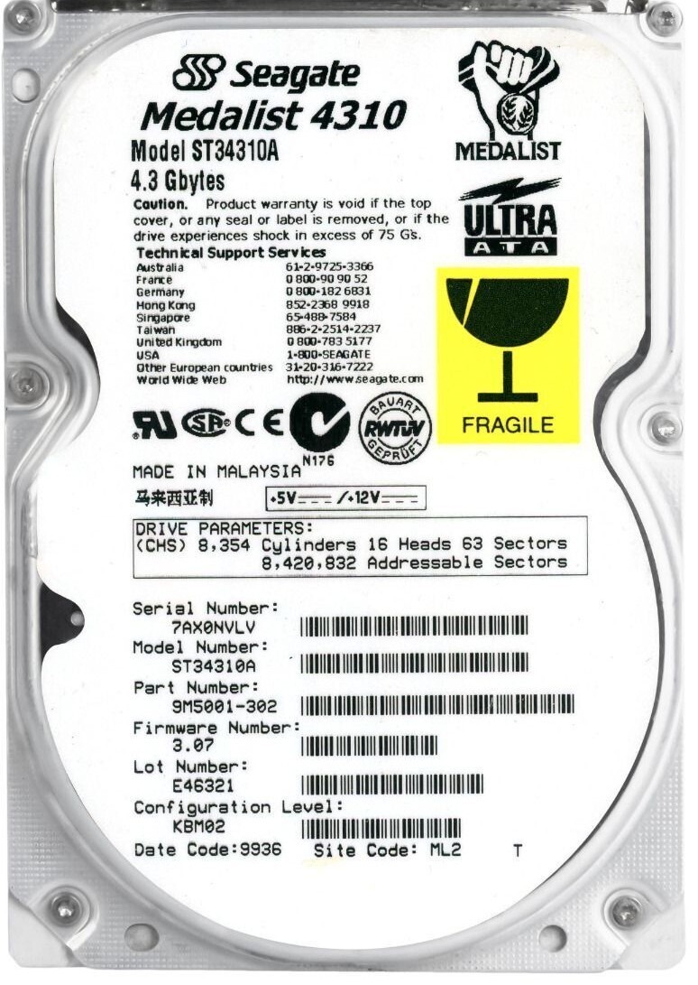 HARD DRIVE SEAGATE MEDALIST 4310 4.3GB 5400RPM PATA IDE ATA ST34310A 3.5" inch