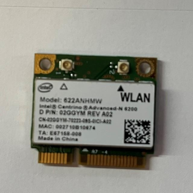 WiFi Wireless Link 6200 622ANHMW (802.11a/ g/n 1X2) Half-Height Mini Card-2GGYM