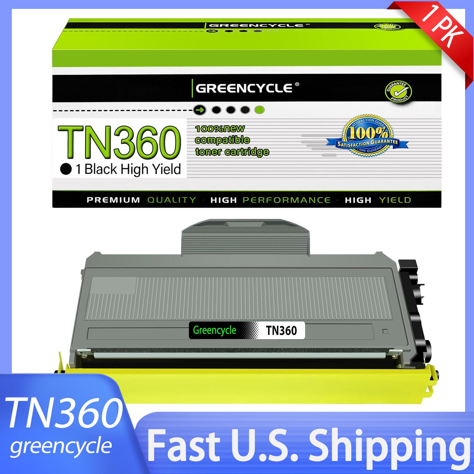 1PK TN360 Black Toner Cartridge Compatible For Brother HL-2140 MFC-7840W Printer