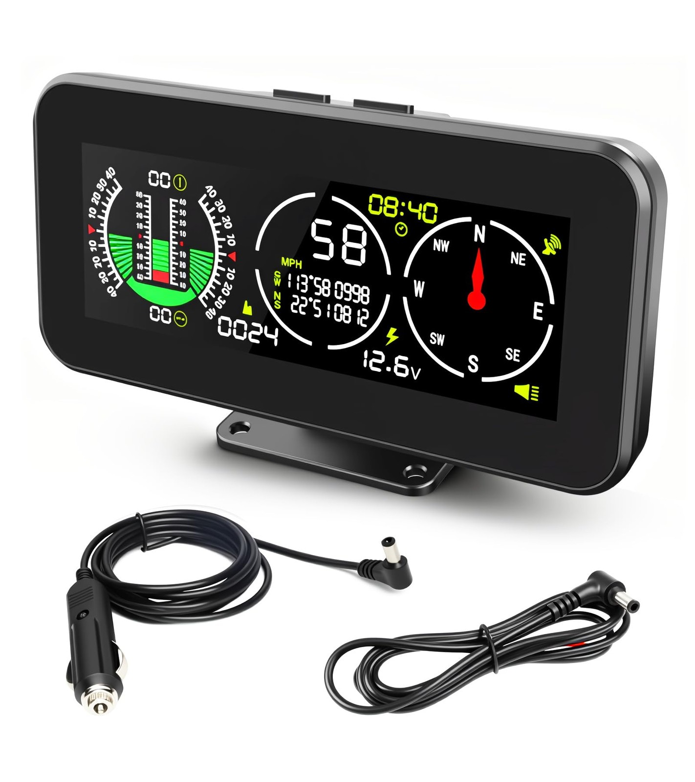 M60 Car Inclinometer for Off-Road SUV Vehicles, Speedometer with Compass