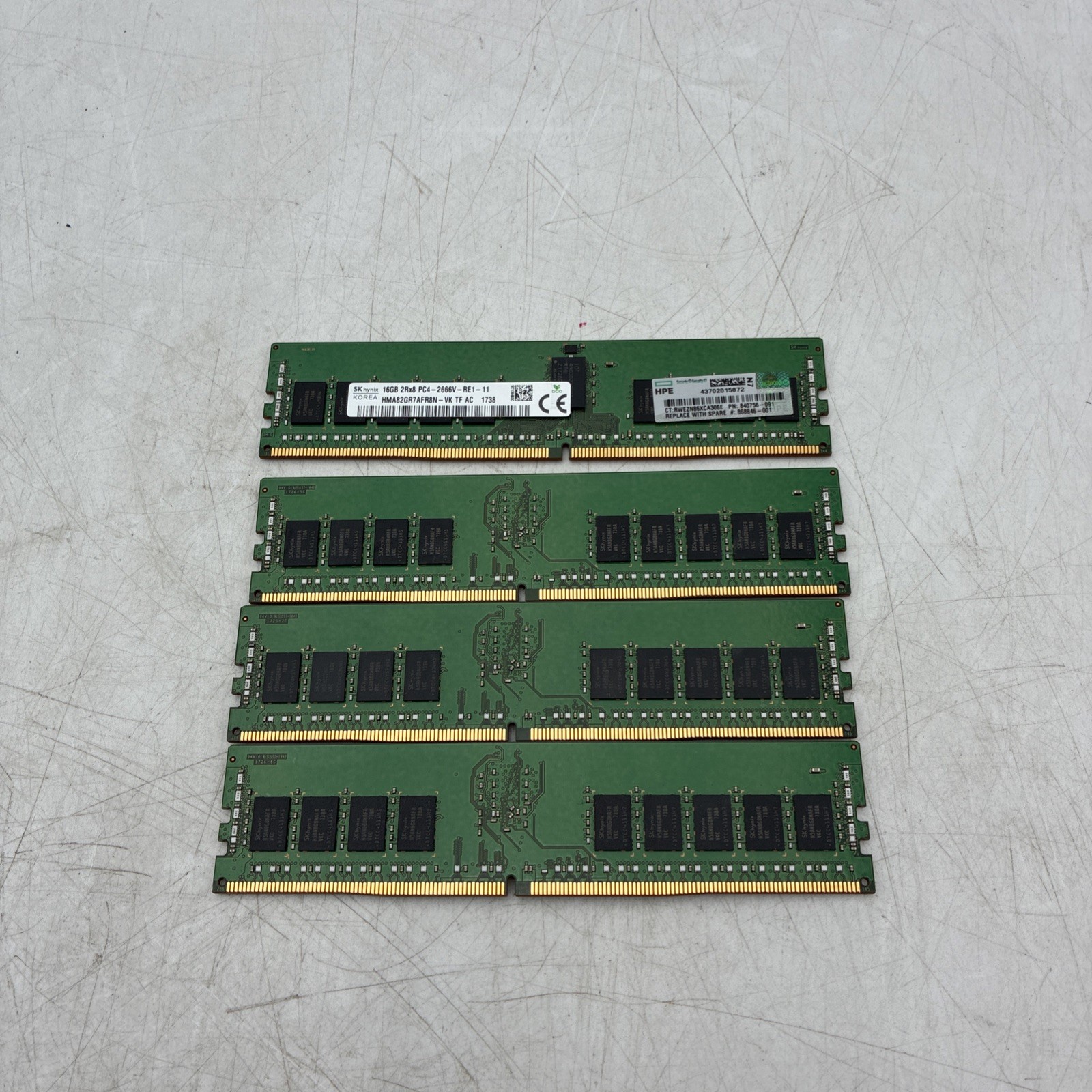 Lot of 4x SK HYNIX 16GB 2RX8 PC4-2666V DDR4 MEMORY RAM (HMA82GR7AFR8N-VK)
