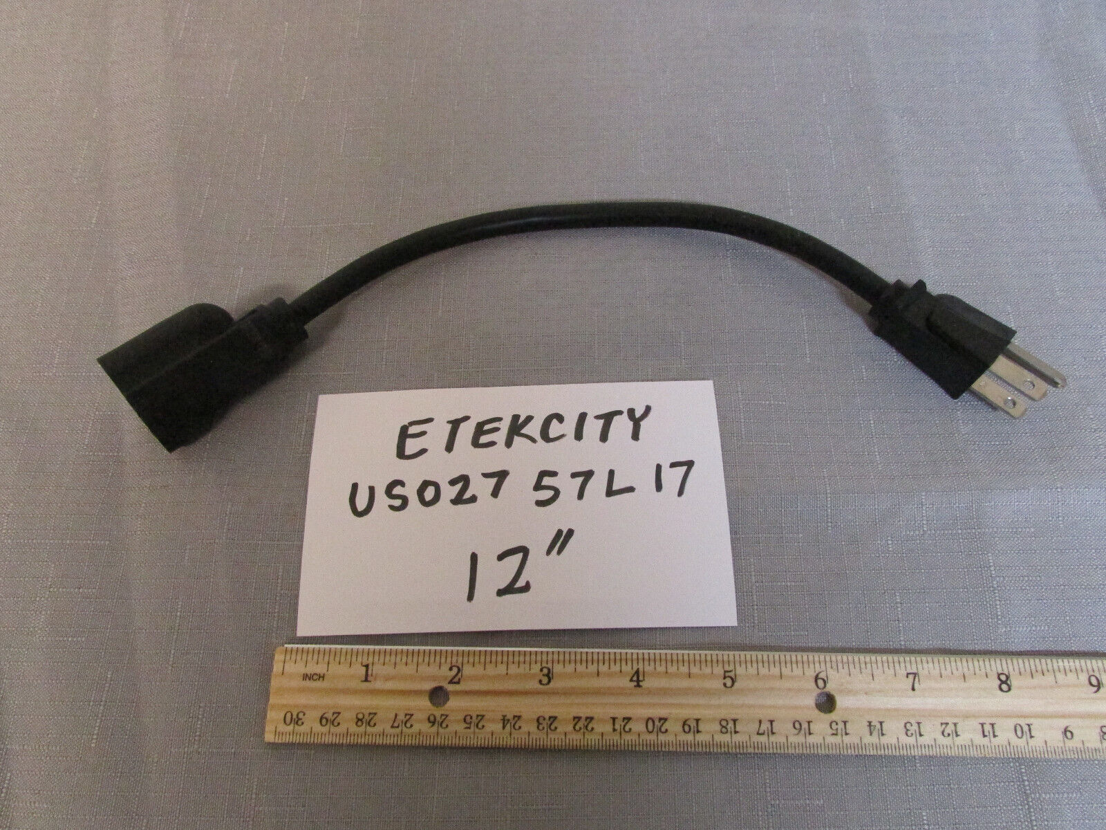Etekcity Short Power Extension Cord 12 Inches Male-Female US027 57L17 NOS