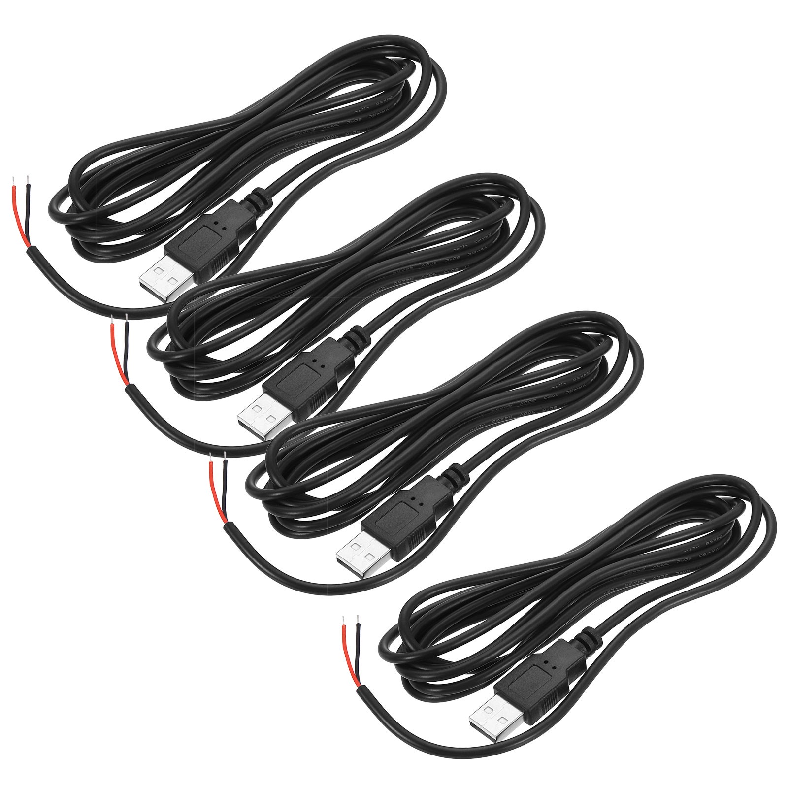 Micro USB Male to 2Pin Bare Wire 24AWG 79", 4Pcs Open End Pigtail Power Cable