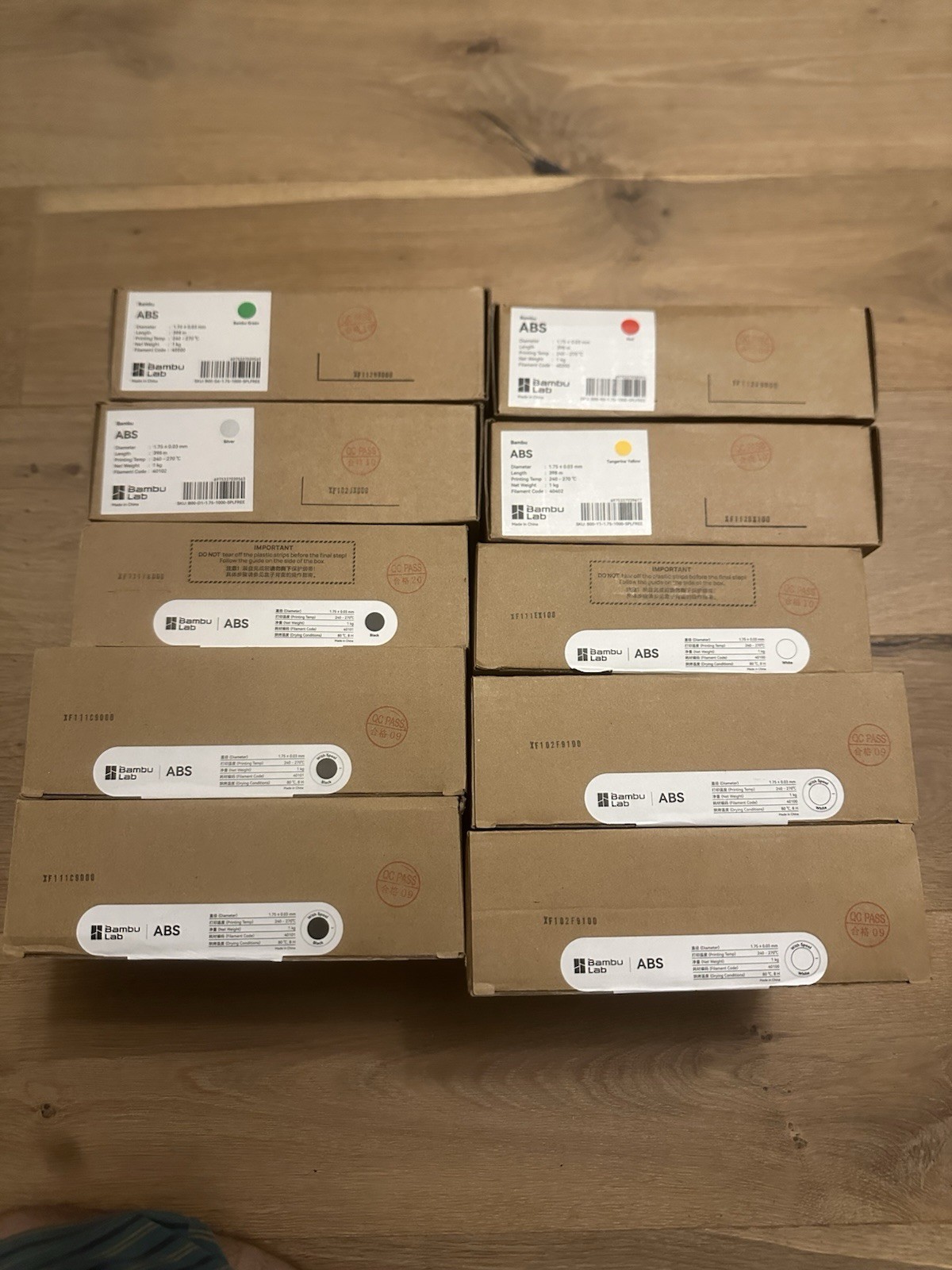 NEW SEALED Bambu Labs ABS filament 10x rolls (3x black 3x white 4x colors)
