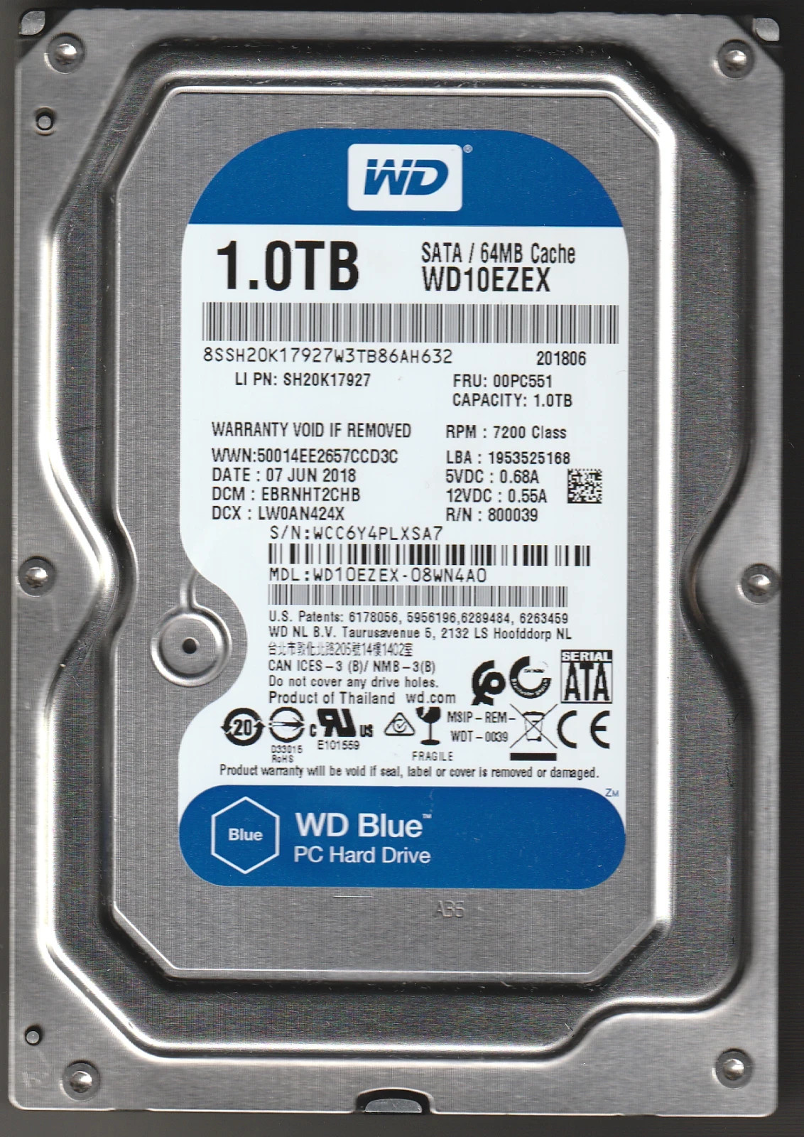 Western Digital Caviar Blue 1TB, 3.5" internal HDD, WD10EZEX-08WN4A0, 7200 RPM