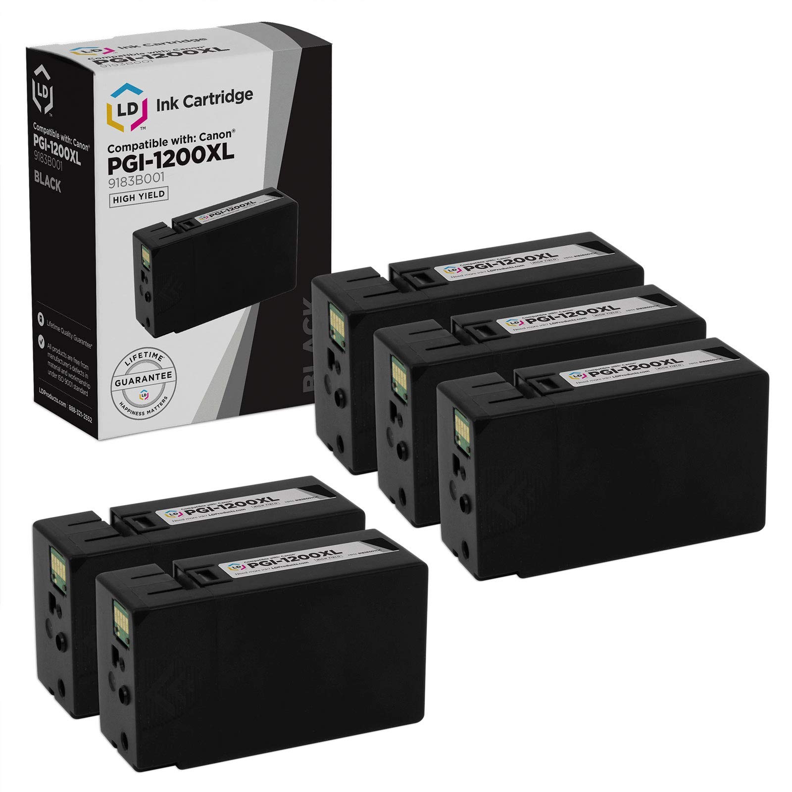 LD 9183B001 PGI-1200XL Black Ink Cartridge 5 Pack for Canon MB2320 MB2020 MB2120