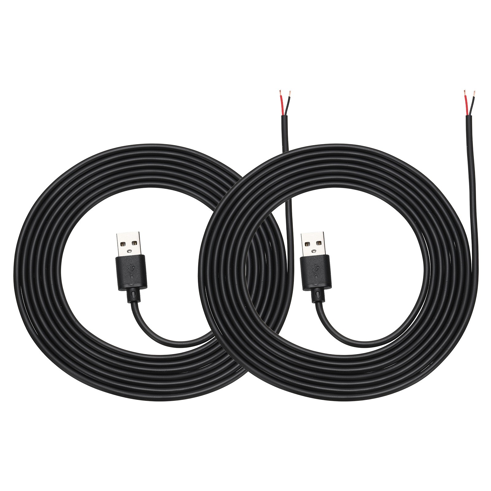2Pcs 3m/9.84Ft USB Pigtail Cable, 5V 2.4A USB A to 2 Pin Bare Wires, Black