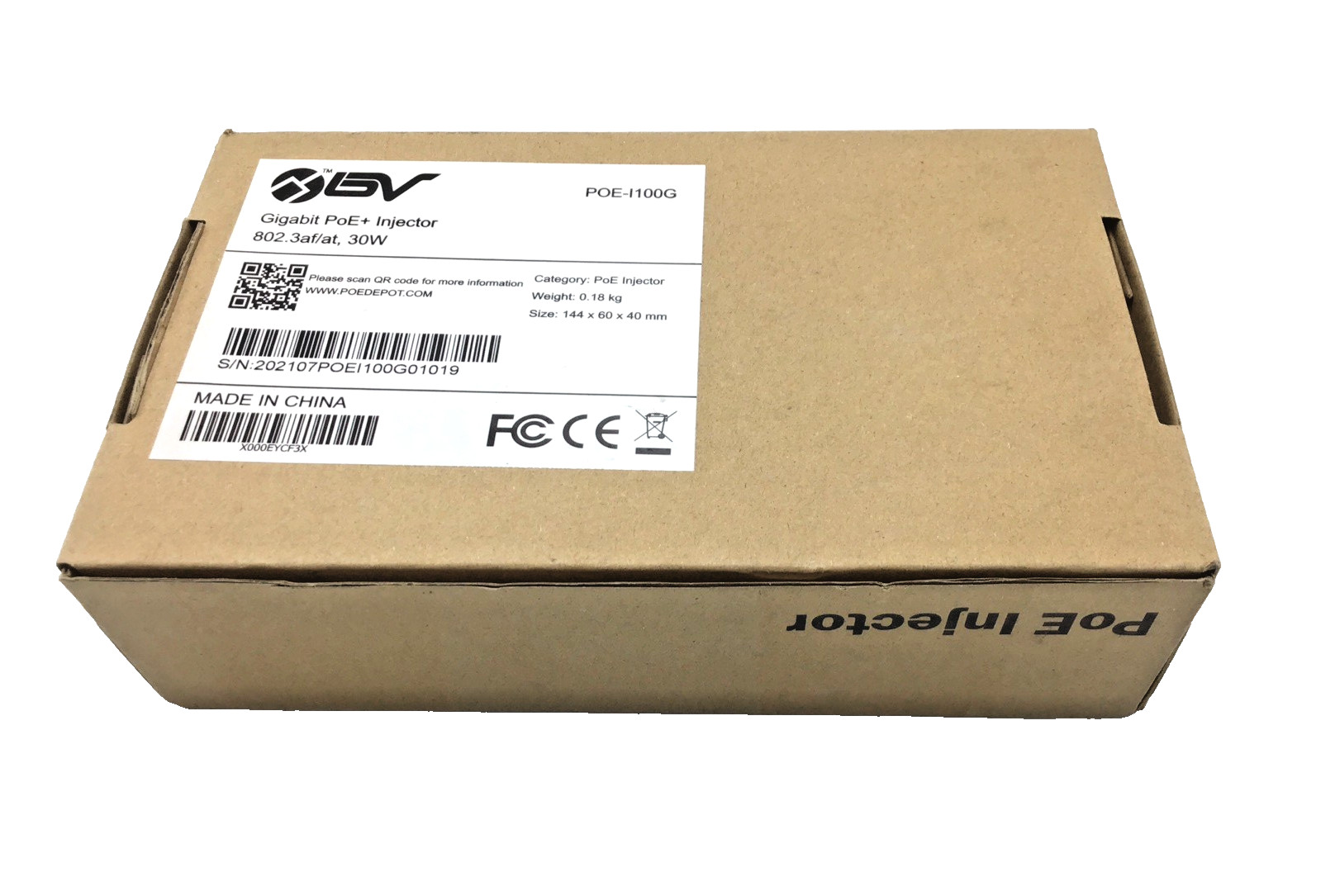 BV-Tech POE-I100G Gigabit PoE+ Injector