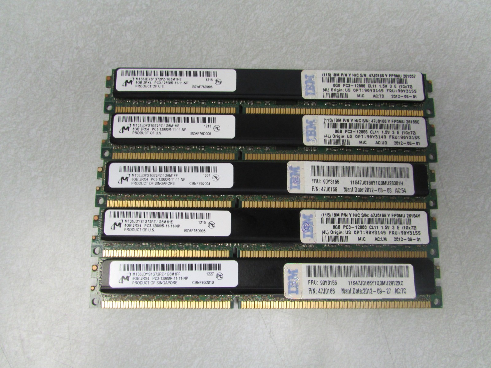 Micron 40GB (5x8GB) 2RX4 PC3-12800 DDR3 MT36JDYS1G72PZ-1G6M1HE VLP SHIELDED