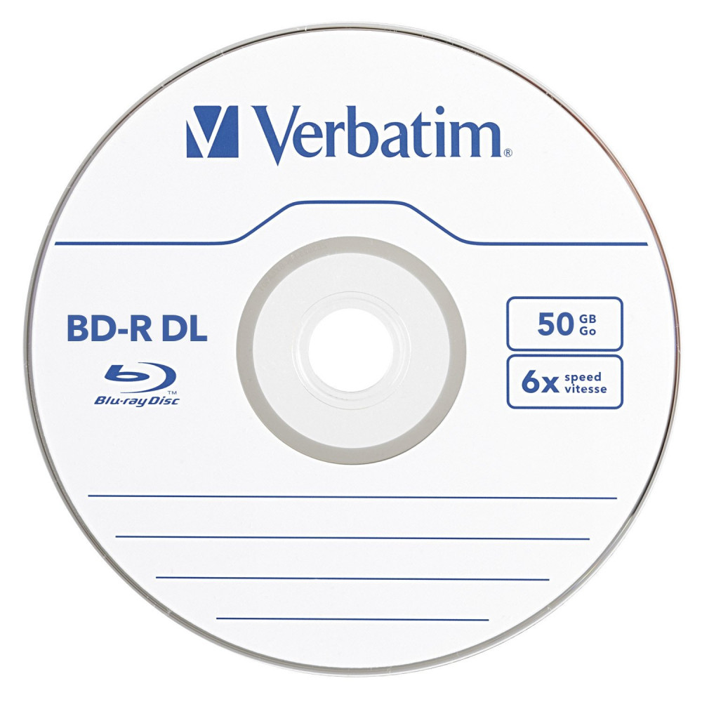 5 pack VERBATIM 6X Blu-Ray BD-R DL Dual Layer 50GB Branded Logo in Paper Sleeve